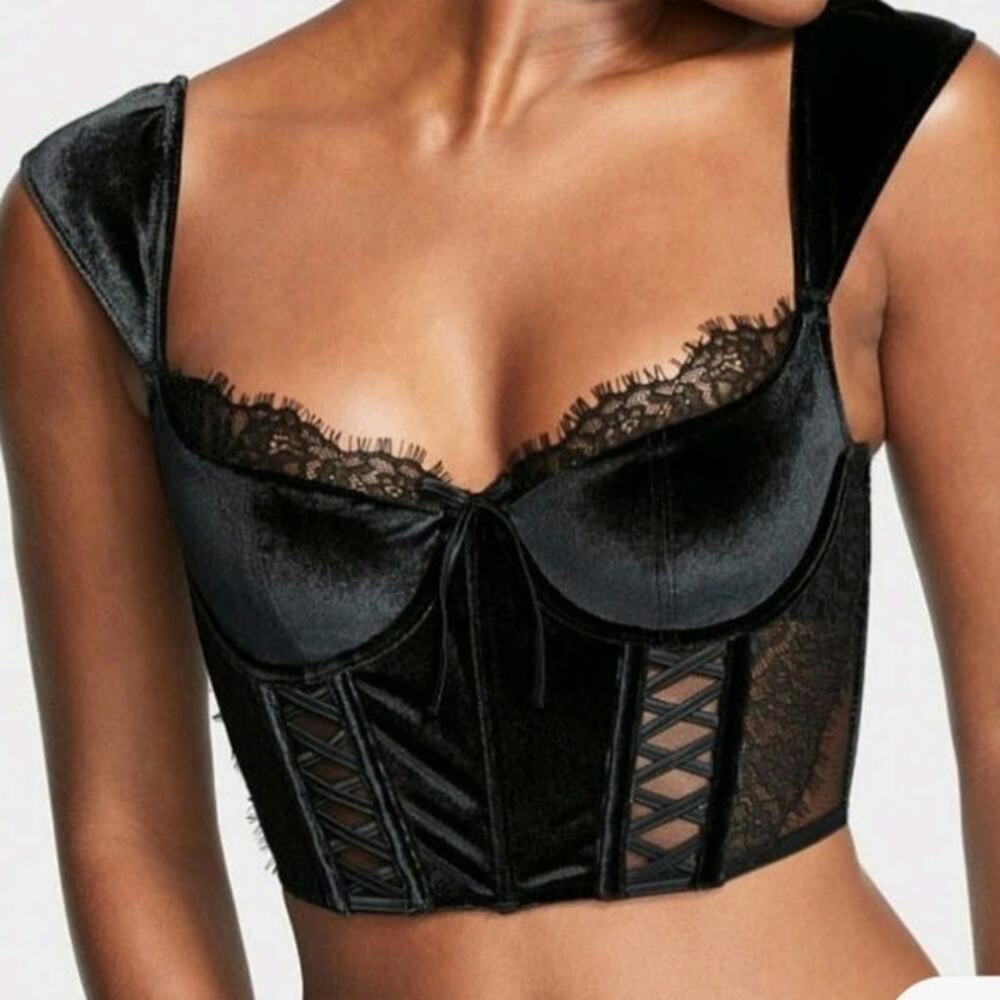 Victorias Secret Velvet Bustier Sexy Victorian Goth Gothic Corset Sz M